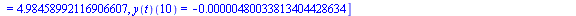 [t(10) = 10., (theta(t))(10) = -.203962215418803355, (v(t))(10) = 1.05464661853757002, (x(t))(10) = 4.98458992116906607, (y(t))(10) = -0.480033813404428634e-5]