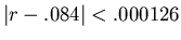 $\vert r-.084\vert<.000126$