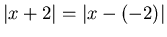 $\vert x+2\vert=\vert x-(-2)\vert$