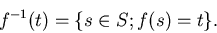 \begin{displaymath}f^{-1}(t) = \{ s \in S; f(s) = t \} .\end{displaymath}