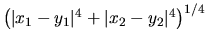 $ \left (\vert x_1-y_1\vert^4 + \vert x_2-y_2\vert^4 \right )^{1/4}$