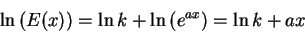 \begin{displaymath}\ln\left(E(x)\right) = \ln k + \ln \left( e^{ax} \right)
= \ln k + ax\end{displaymath}