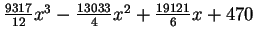 $\frac{9317}{12}x^3 - \frac{13033}{4}x^2 + \frac{19121}{6}x + 470$