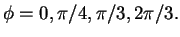 $\phi = 0,\pi/4,\pi/3,2\pi/3.$