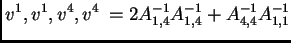 $\displaystyle \< v^1,v^1,v^4,v^4\> = 2A^{-1}_{1,4}A^{-1}_{1,4} + A^{-1}_{4,4}A^{-1}_{1,1}$