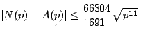 \begin{displaymath}\vert N(p)-A(p)\vert \leq \frac{66304}{691}\sqrt{p^{11}} \end{displaymath}
